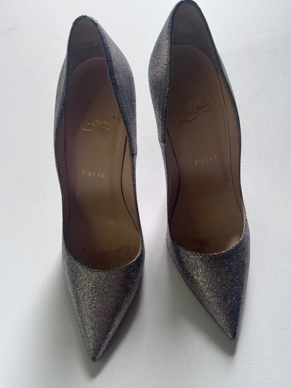 Christian Louboutin So Kate 120 Silver Glitter Pumps size 38